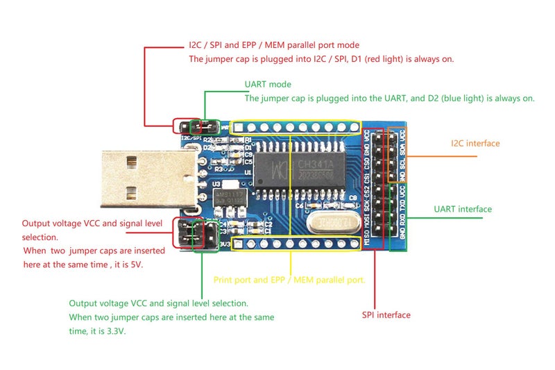 NOYITO CH341A USB Serial Port Parallel Port Converter Module USB to UART IIC SPI TTL ISP EPP MEM Parallel Converter Module - Image 2